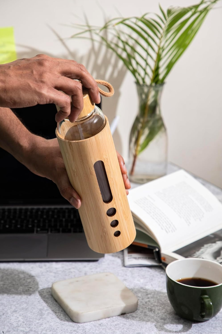 Glass Water Bottle | Natural Bamboo Cover