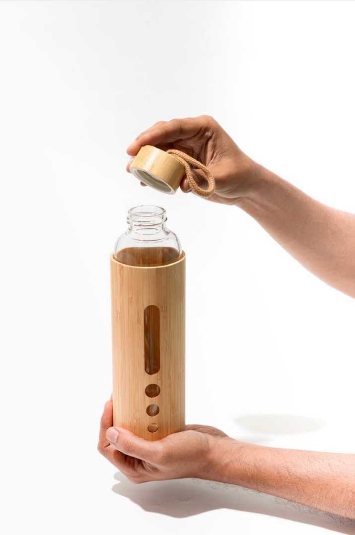 Glass Water Bottle | Natural Bamboo Cover